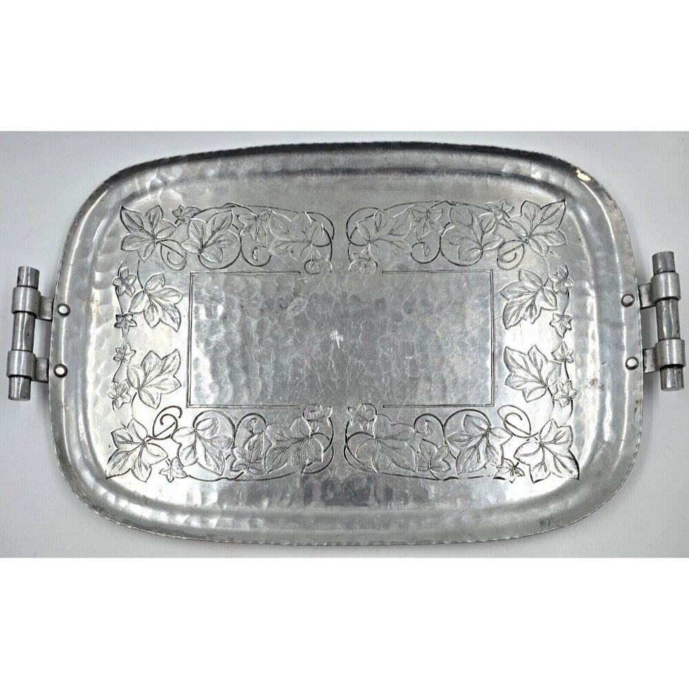 World Hand Forged Vintage Aluminum Serving Tray Handles Ivy Leaf 9.5" x 14.5"